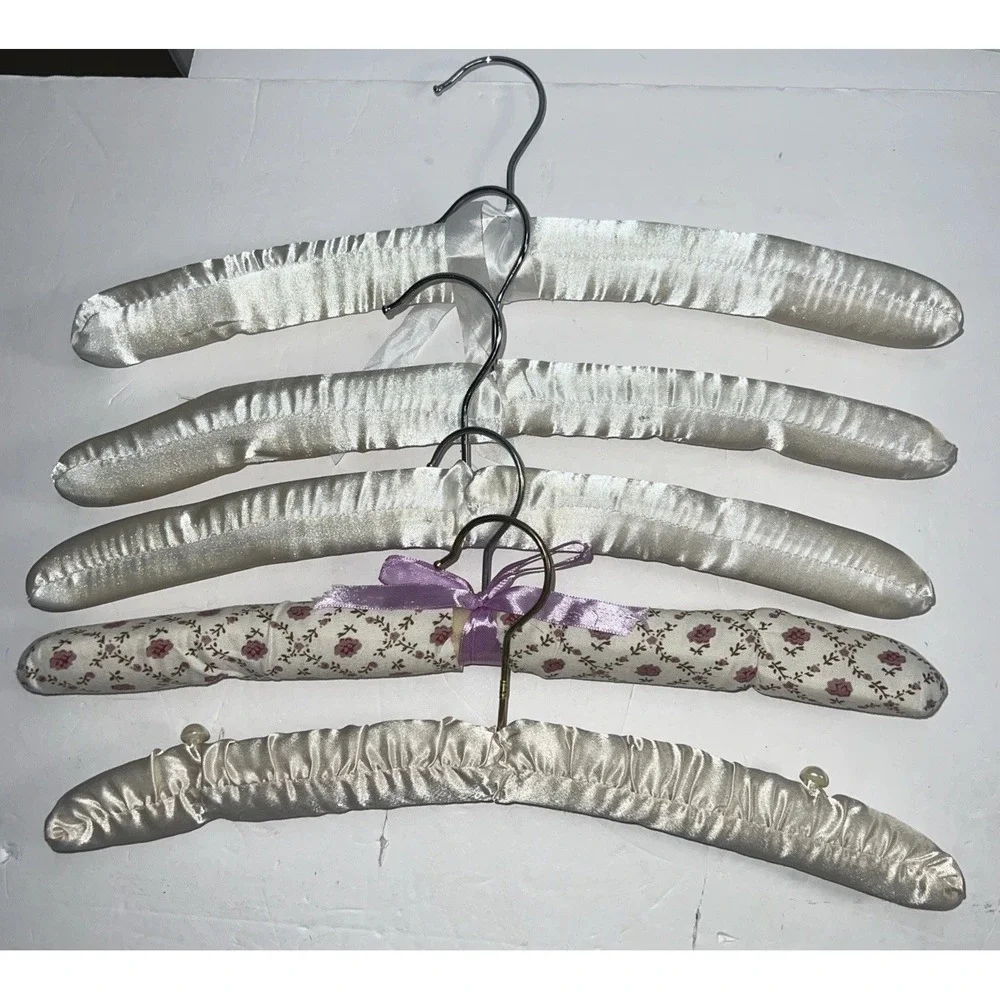 Padded Style Clothes Hangers w/ Satin Ribbon Ties – Set of 5